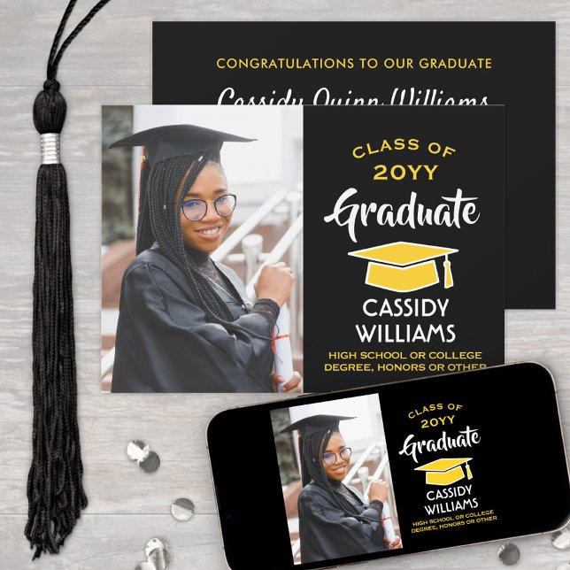 Invitación Fiesta de fotografía de graduación en negro y oro  (Subido por el creador)