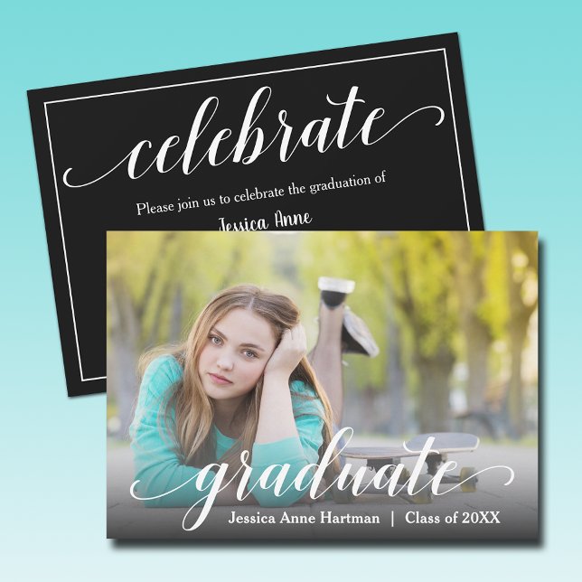 Invitación Fiesta de fotografía de graduación moderna (Modern graduation photo party invitations - PRINTED and/or INSTANT DOWNLOAD)