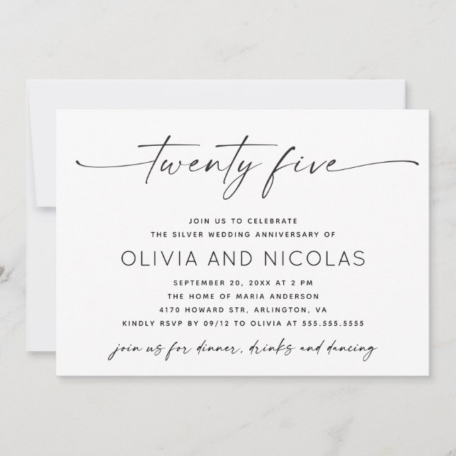 Invitación Fiesta de fotografía del 25° aniversario de Boda m (Anverso)