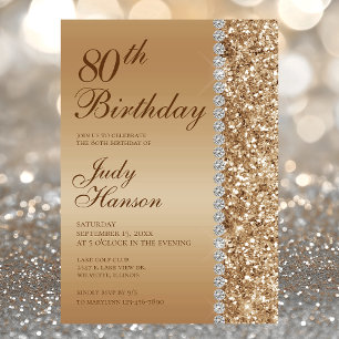Invitación Fiesta de Fotos de 80 Cumpleaños Elegante Oro