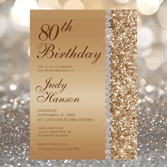 Invitación Fiesta de Fotos de 80 Cumpleaños Elegante Oro (Subido por el creador)