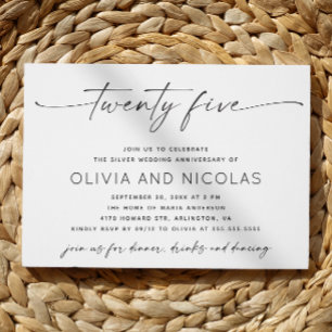 Invitación Fiesta de Fotos de Bodas Modernas de Plata por 25