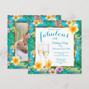 Invitación Fiesta de Fotos de Champagne Azul Turquesa Tropica