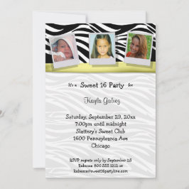 Invitación Fiesta de fotos de cinta amarilla de rayas zebra i