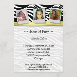 Invitación Fiesta de fotos de cinta amarilla de rayas zebra i