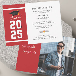 Invitación Fiesta de Fotos de Graduación 2026 Rojo y Blanco G