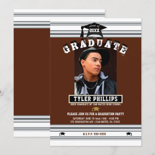 Invitación Fiesta de Fotos de Graduación con Blanco y Plata B
