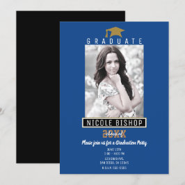 Invitación Fiesta de Fotos de Graduación Modernas de Oro Negr