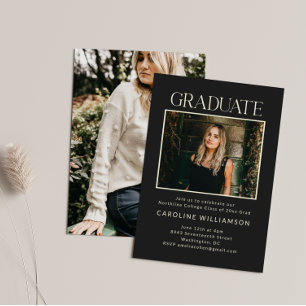 Invitación Fiesta de Fotos de Graduación Modernas Negras 2026