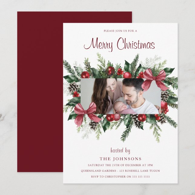 Invitación Fiesta de Fotos de la Guerra de Navidad de Feliz (Anverso / Reverso)