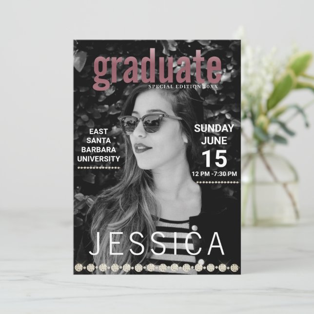 Invitación Fiesta de fotos de portada de la revista de gradua (Anverso de pie)