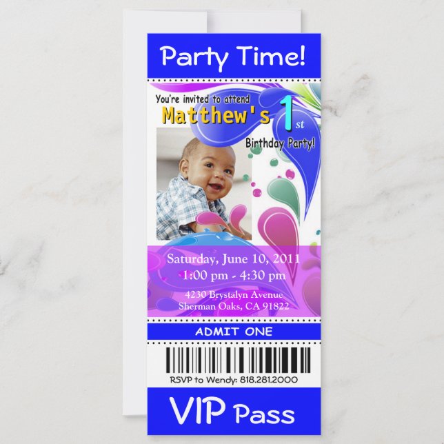 Invitación Fiesta de fotos del evento de pases VIP para niños (Anverso)