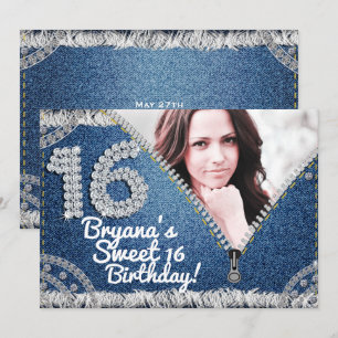 Invitación Fiesta de Fotos Dulces 16 con Cremallera de Jean D