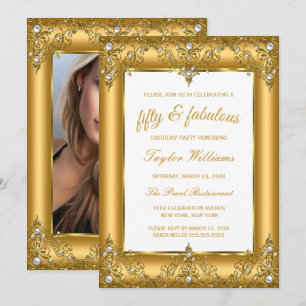 Invitación Fiesta de fotos Fabuloso 50 Glamour Perla Dorado
