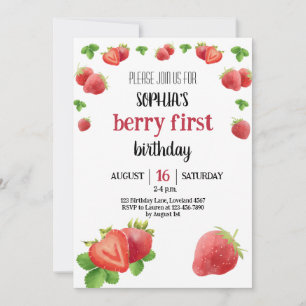 Invitación Fiesta de fresa primer cumpleaños Berry Sweet