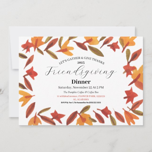 Invitación Fiesta de Friendsgiving Cena de Acción de Gracias  (Anverso)