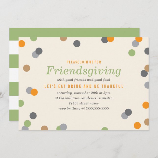Invitación Fiesta de Friendsgiving del confeti (Anverso / Reverso)