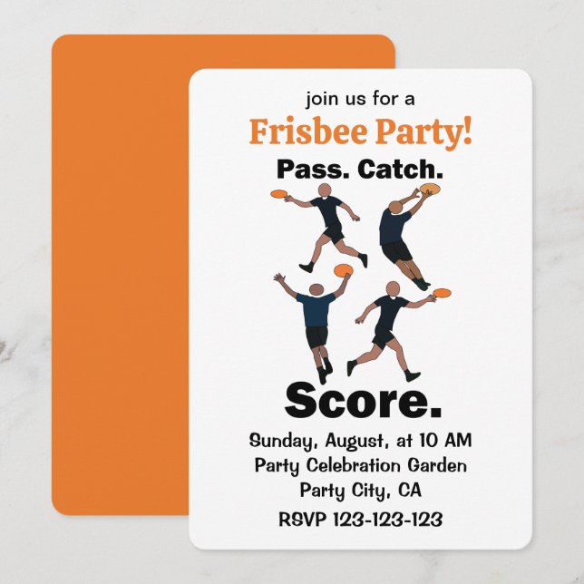 Invitación Fiesta de Frisbee de Pase y Recepción de Ultimate  (Anverso / Reverso)