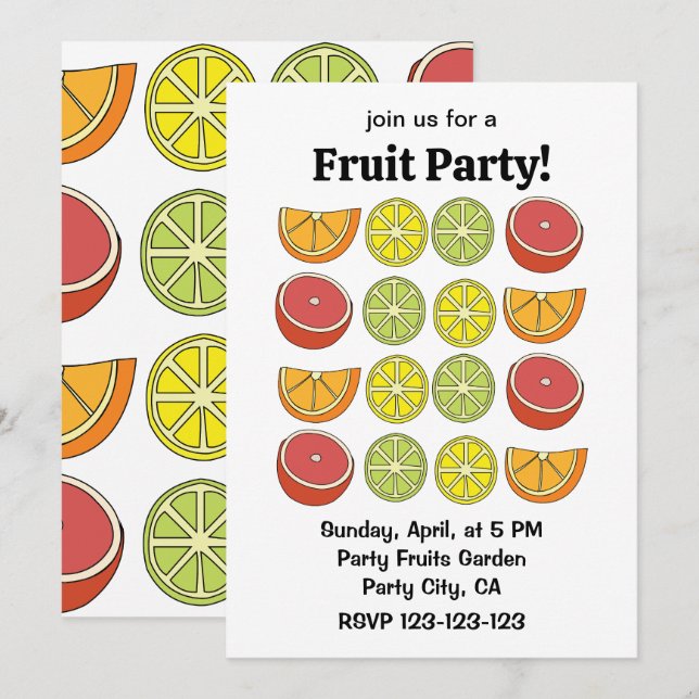 Invitación Fiesta de Frutas Cítricas  (Anverso / Reverso)