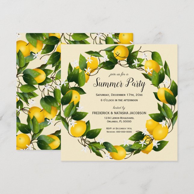 Invitación Fiesta de frutas de cítricos de Lemons (Anverso / Reverso)