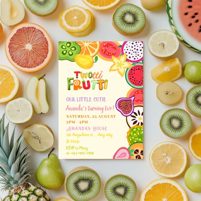 Invitación Fiesta de frutas tropicales chicas Twotti Frutti C (Subido por el creador)