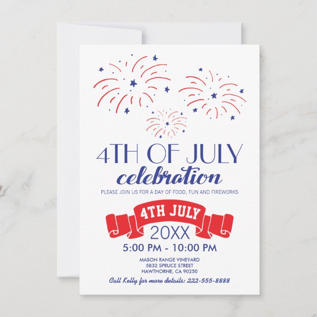 Invitación Fiesta de fuegos artificiales del 4 de julio (Anverso)