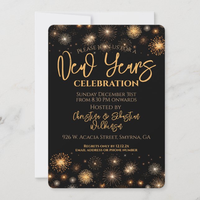 Invitación Fiesta de fuegos artificiales en Nochevieja (Anverso)