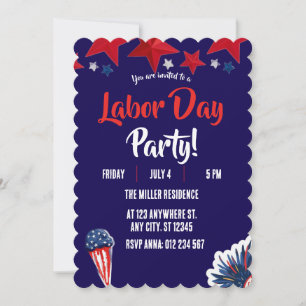 Invitación Fiesta de Fuegos Artificiales Rojo Blanco Azul Día