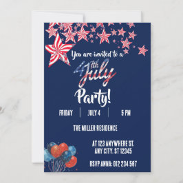 Invitación Fiesta de Fuegos Artificiales Rojo Blanco y Azul d