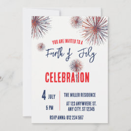 Invitación Fiesta de Fuegos Artificiales Rojo Blanco y Azul d