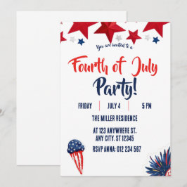 Invitación Fiesta de Fuegos Artificiales Rojo Blanco y Azul d