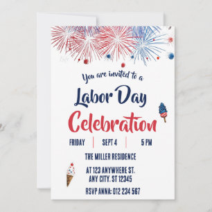 Invitación Fiesta de Fuegos Artificiales Rojo Blanco y Azul d