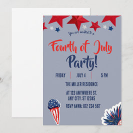 Invitación Fiesta de Fuegos Artificiales Rojo Blanco y Azul d