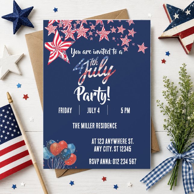 Invitación Fiesta de Fuegos Artificiales Rojo Blanco y Azul d (Subido por el creador)