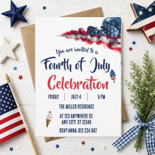 Invitación Fiesta de Fuegos Artificiales Rojo Blanco y Azul d