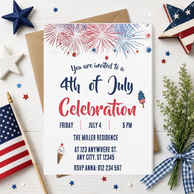 Invitación Fiesta de Fuegos Artificiales Rojo Blanco y Azul d (Subido por el creador)