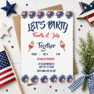 Invitación Fiesta de Fuegos Artificiales Rojo Blanco y Azul d