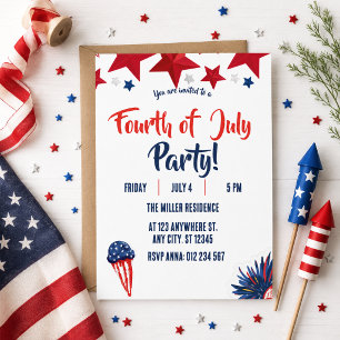 Invitación Fiesta de Fuegos Artificiales Rojo Blanco y Azul d