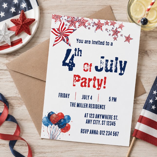 Invitación Fiesta de Fuegos Artificiales Rojo Blanco y Azul d (Subido por el creador)