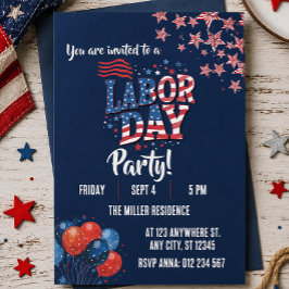 Invitación Fiesta de Fuegos Artificiales Rojo Blanco y Azul D