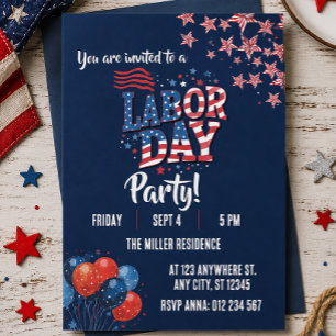 Invitación Fiesta de Fuegos Artificiales Rojo Blanco y Azul D