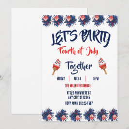 Invitación Fiesta de Fuegos Artificiales Rojo Blanco y Azul d