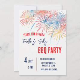 Invitación Fiesta de Fuegos Artificiales Rojo Blanco y Azul d