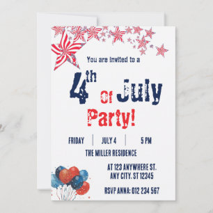 Invitación Fiesta de Fuegos Artificiales Rojo Blanco y Azul d