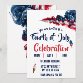 Invitación Fiesta de Fuegos Artificiales Rojo Blanco y Azul d