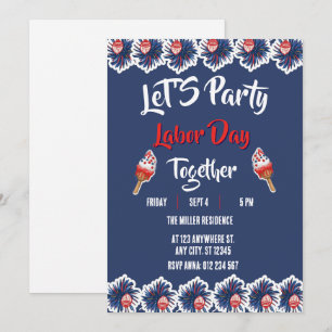 Invitación Fiesta de Fuegos Artificiales Rojo Blanco y Azul d