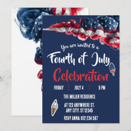 Invitación Fiesta de Fuegos Artificiales Rojo Blanco y Azul d