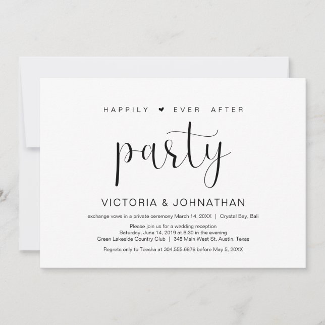Invitación Fiesta de fuga de amor feliz para siempre, Minimal (Anverso)