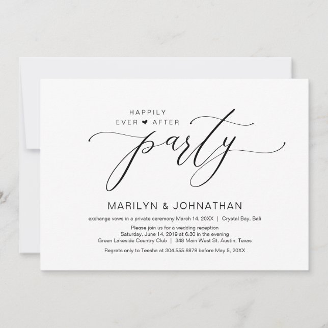 Invitación fiesta de fuga romántica feliz para siempre (Anverso)