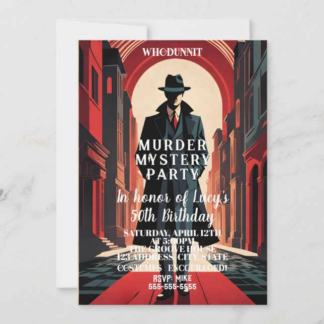 Invitación fiesta de funda frío de whodunit asesino misterios (Anverso)